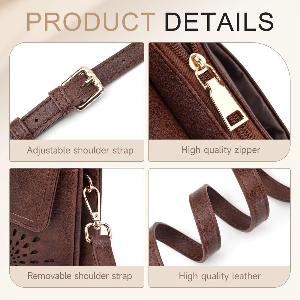 Small Leather Crossbody Bag Women Phone Wallet Purse with Adjustable Strap - Picture 5 of 6